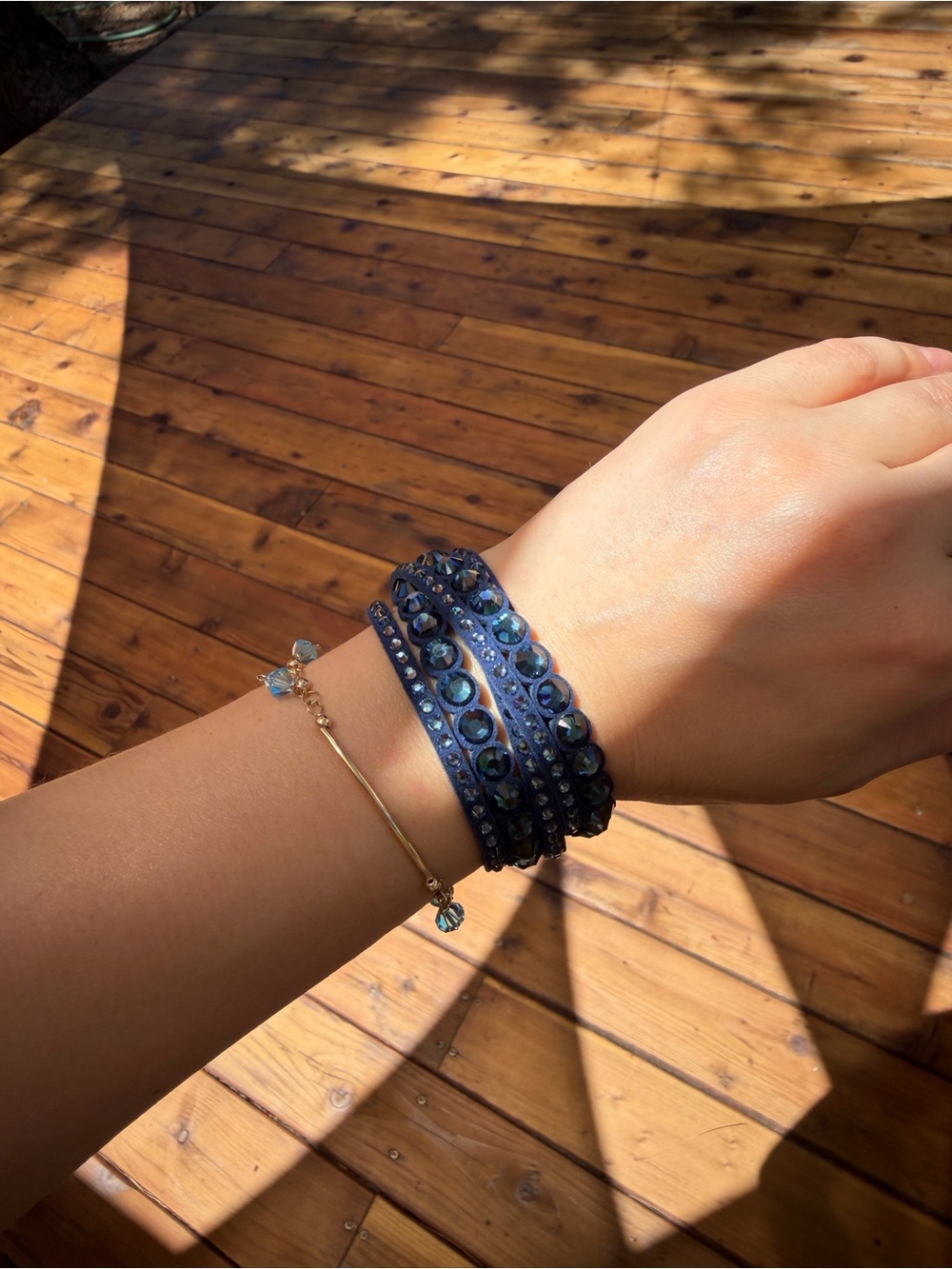 Sparkling Swarovski Blue Crystal Wrap Bracelet/ 15.5 - Picture 4 of 11